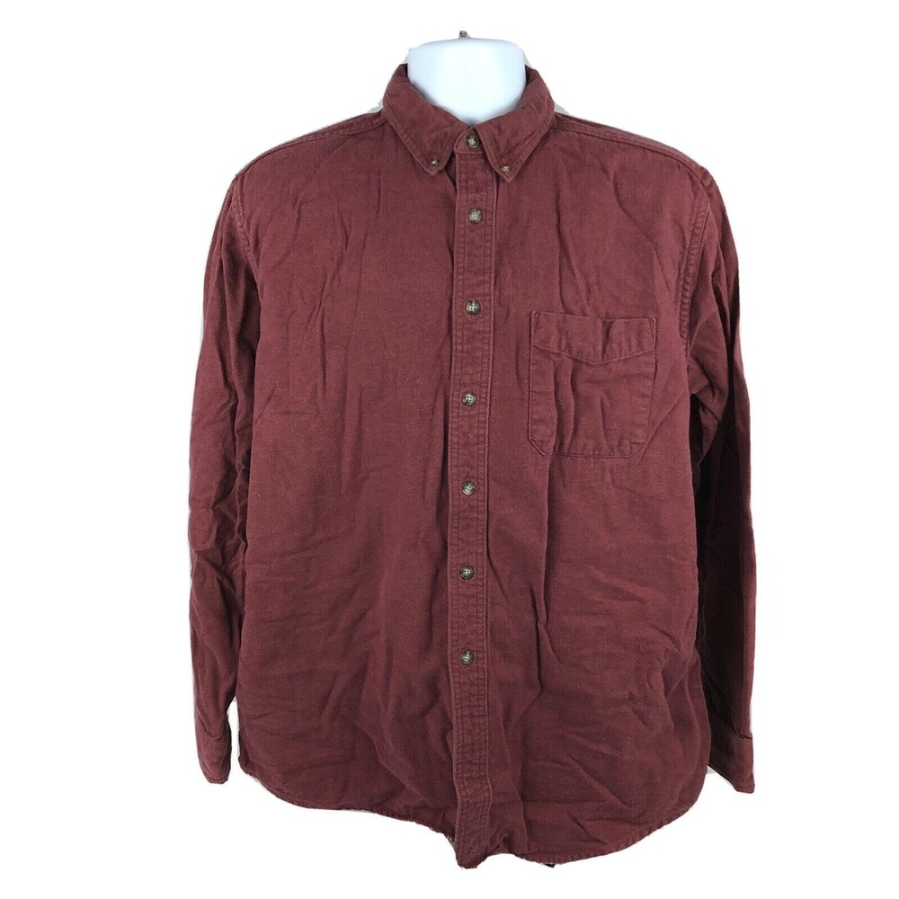 LL Bean Chamois Cloth Red Shirt Size Large Heavy Cotton Flannel L/S Button Up